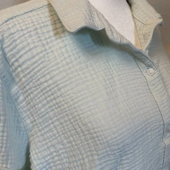 Lucky Brand Waffle Knit Light Mint Green Soft Button-Down Blouse‎ Women's Size L - Picture 5 of 7